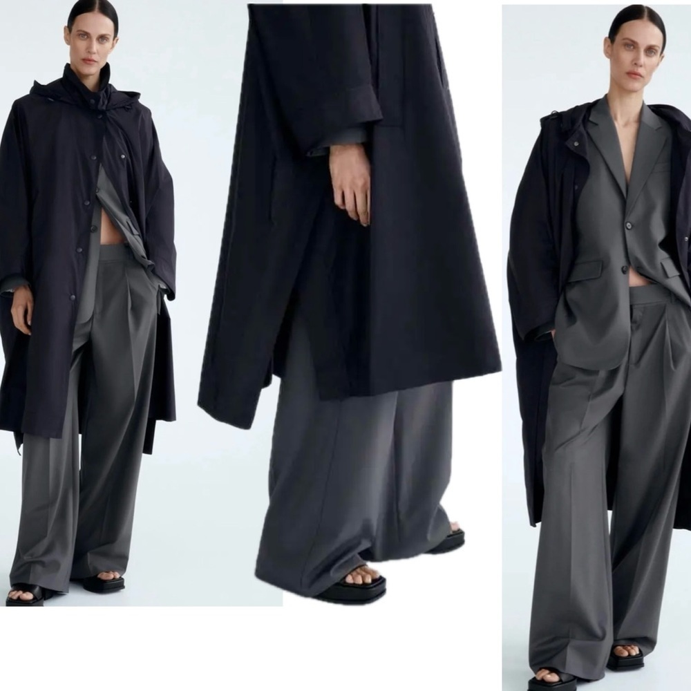 ZARA Limited Edition Navy Blue Hooded Poncho Cape Sz M NWT - Picture 3 of 14